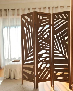 Clearance Beliani Divisorio per ambienti a 3 pannelli VERNAGO chiaro 122 cm 170 cm Marrone
