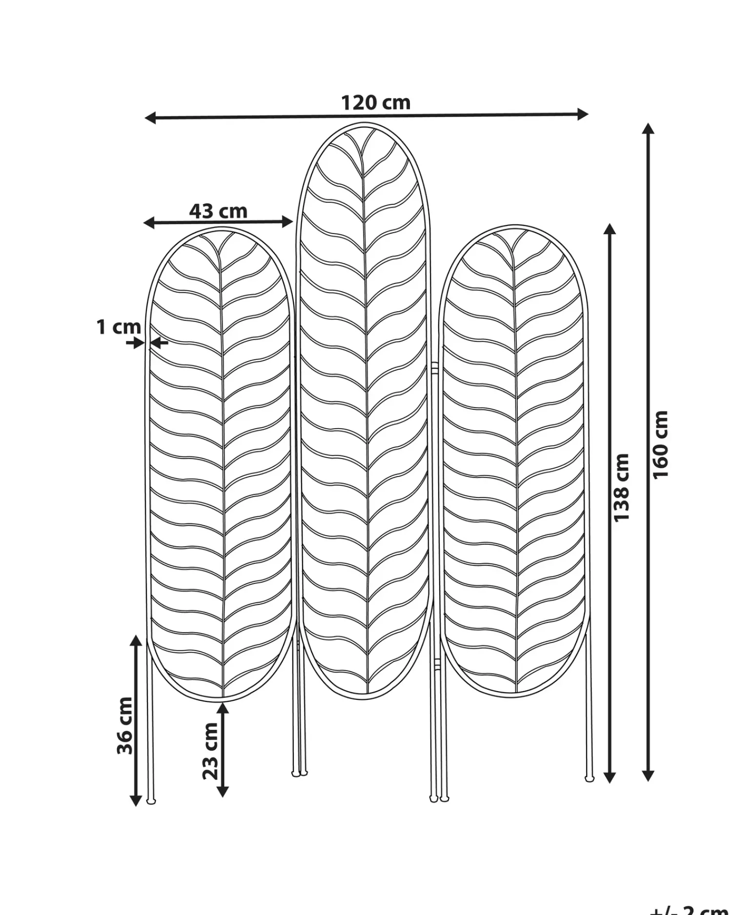 Discount Beliani Divisorio per ambienti a 3 pannelli PESCIA 120 cm 160 cm Oro