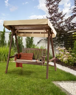 Beliani Dondolo da giardino CAVIOLA Legno di abete Marrone scuro Beige Marrone