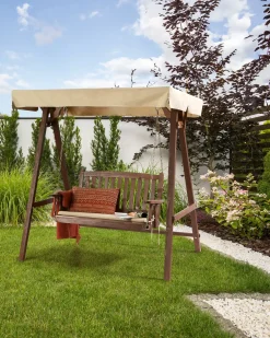 Beliani Dondolo da giardino CAVIOLA Legno di abete Marrone scuro Beige Marrone