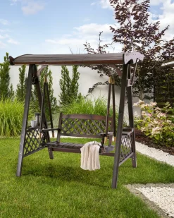 Discount Beliani Dondolo da giardino SENARICA Legno di abete Marrone scuro Marrone Oro