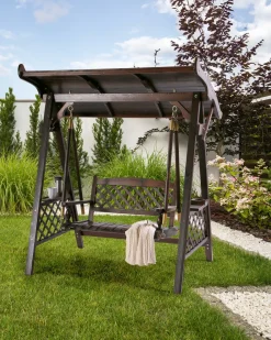 Discount Beliani Dondolo da giardino SENARICA Legno di abete Marrone scuro Marrone Oro