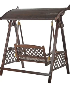 Discount Beliani Dondolo da giardino SENARICA Legno di abete Marrone scuro Marrone Oro