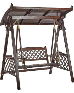 Discount Beliani Dondolo da giardino SENARICA Legno di abete Marrone scuro Marrone Oro