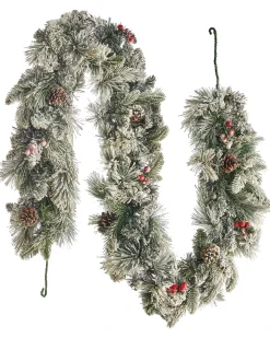 Beliani Festone natalizio innevato LED WHITEHORN Bianco Bianco Verde