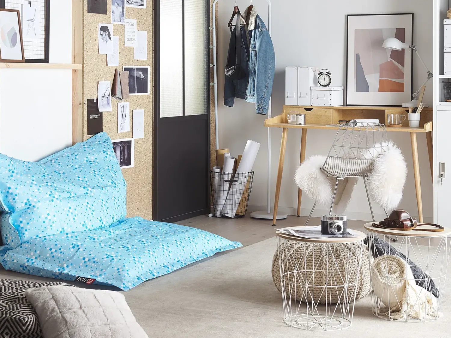 Outlet Beliani Fodera per Poltrona Sacco FUZZY 180 cm 140 cm Azzurro Blu