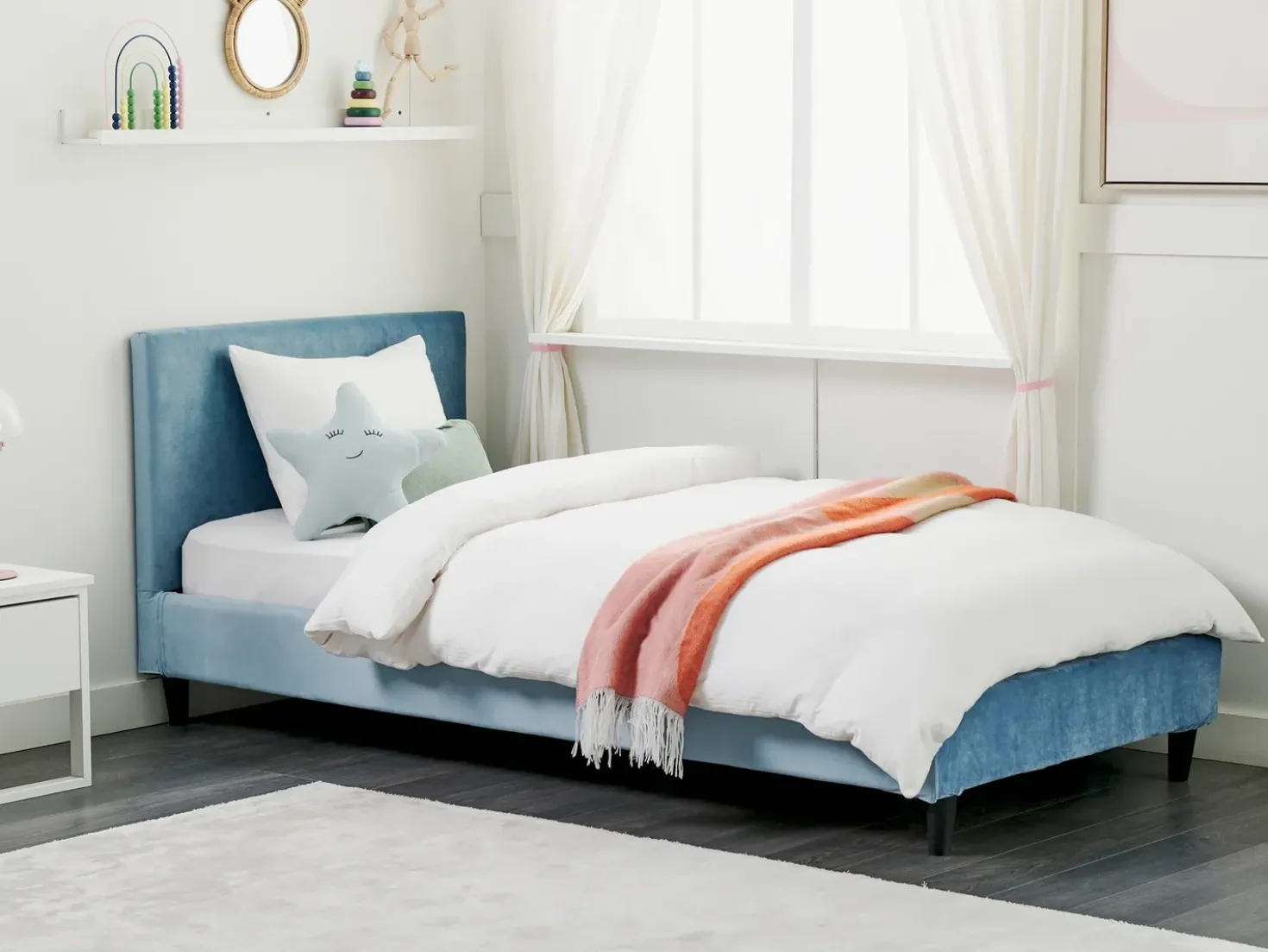 Fodera per struttura letto Velluto FITOU 90 x 200 cm Azzurro
