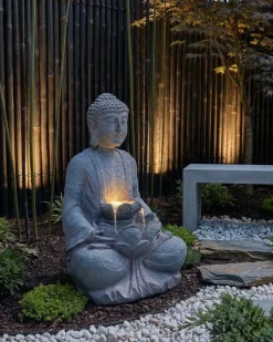 Hot Beliani Fontana da giardino LED URLANTE Buddha Grigio
