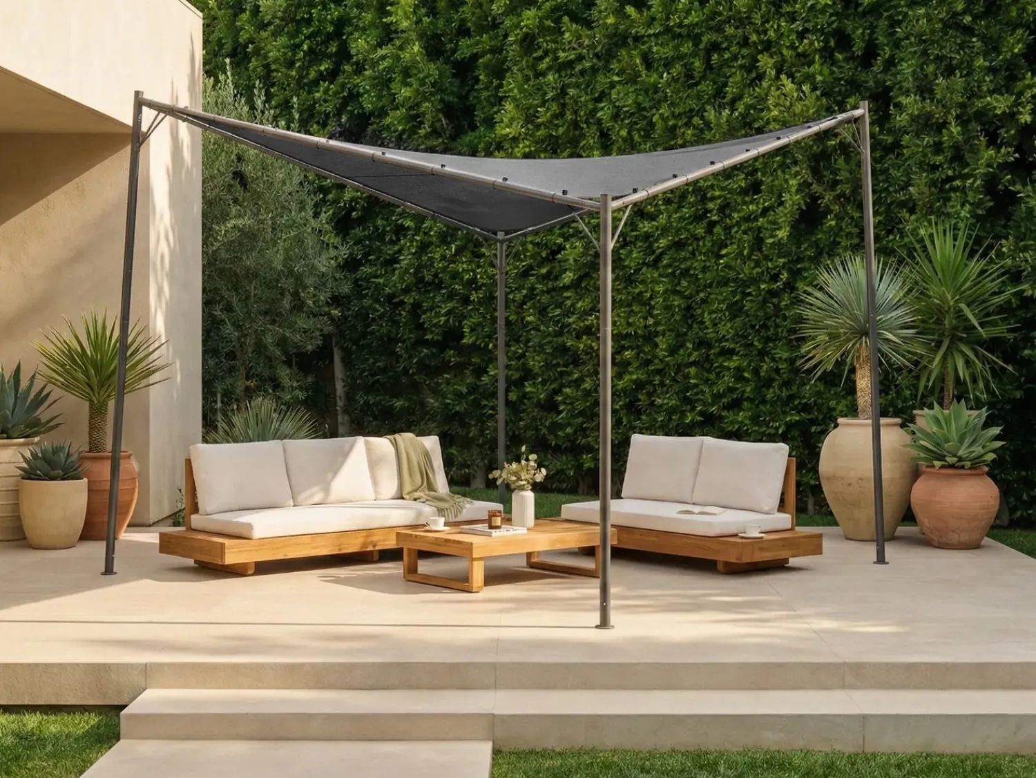 Discount Beliani Gazebo AVENTINE Metallo 300 cm 300 cm Grigio scuro Grigio Nero