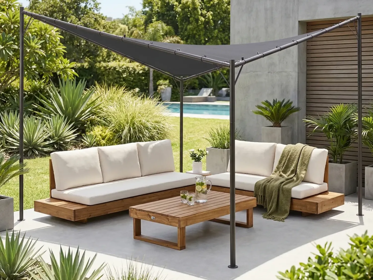 Discount Beliani Gazebo AVENTINE Metallo 300 cm 300 cm Grigio scuro Grigio Nero