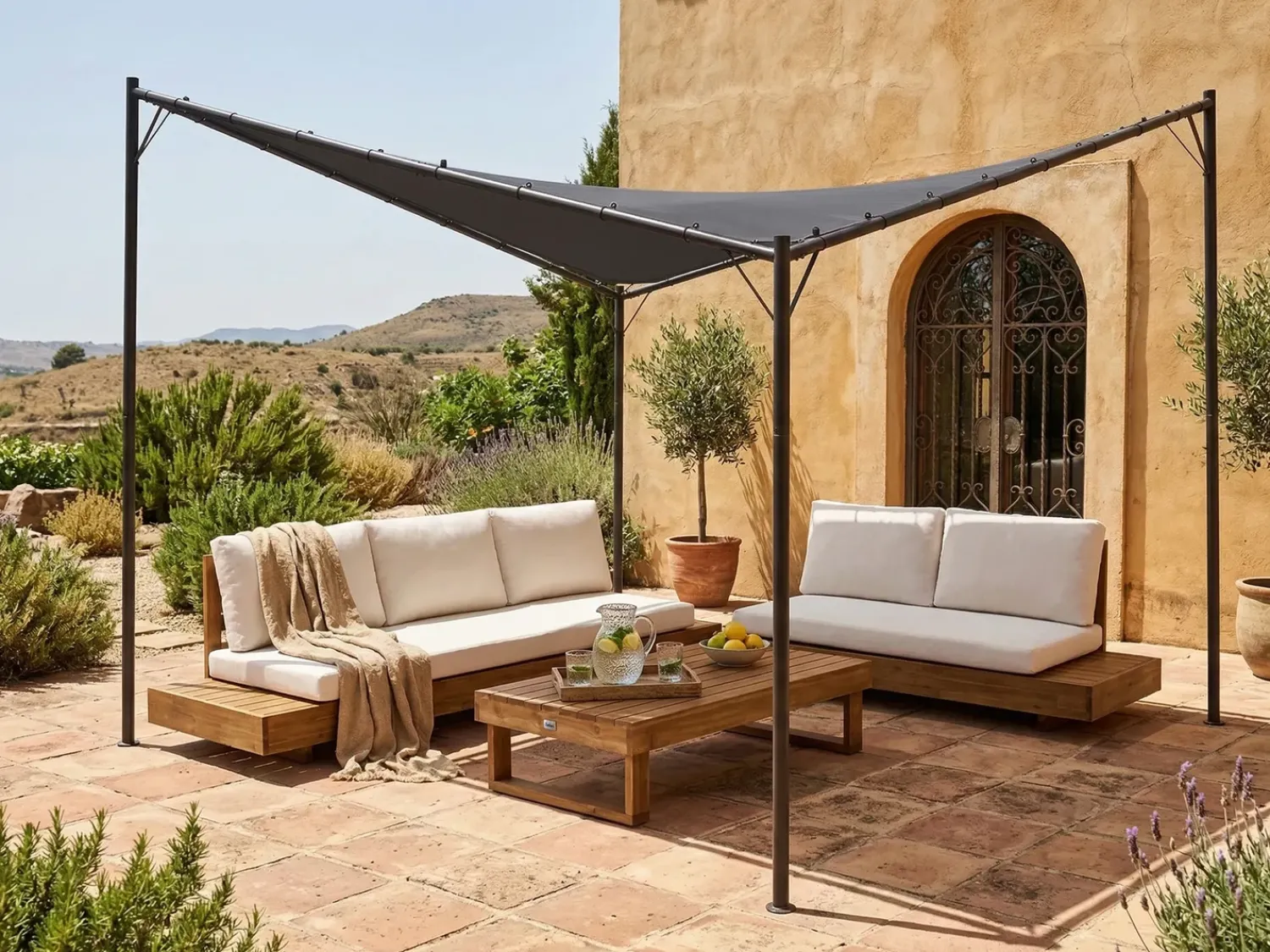 Discount Beliani Gazebo AVENTINE Metallo 300 cm 300 cm Grigio scuro Grigio Nero