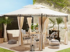 Online Beliani Gazebo COLOS Metallo 400 cm 300 cm Beige Beige Nero