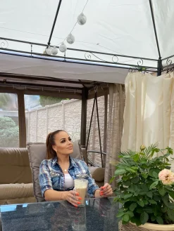 Online Beliani Gazebo COLOS Metallo 400 cm 300 cm Beige Beige Nero