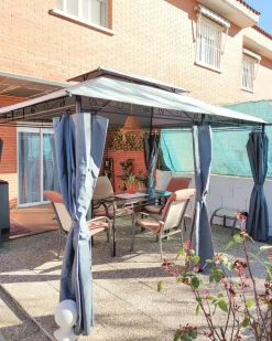 Online Beliani Gazebo COLOS Metallo 400 cm 300 cm Grigio grafite Grigio Nero
