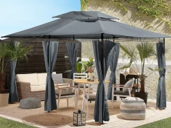 Online Beliani Gazebo COLOS Metallo 400 cm 300 cm Grigio grafite Grigio Nero