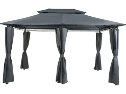 Online Beliani Gazebo COLOS Metallo 400 cm 300 cm Grigio grafite Grigio Nero
