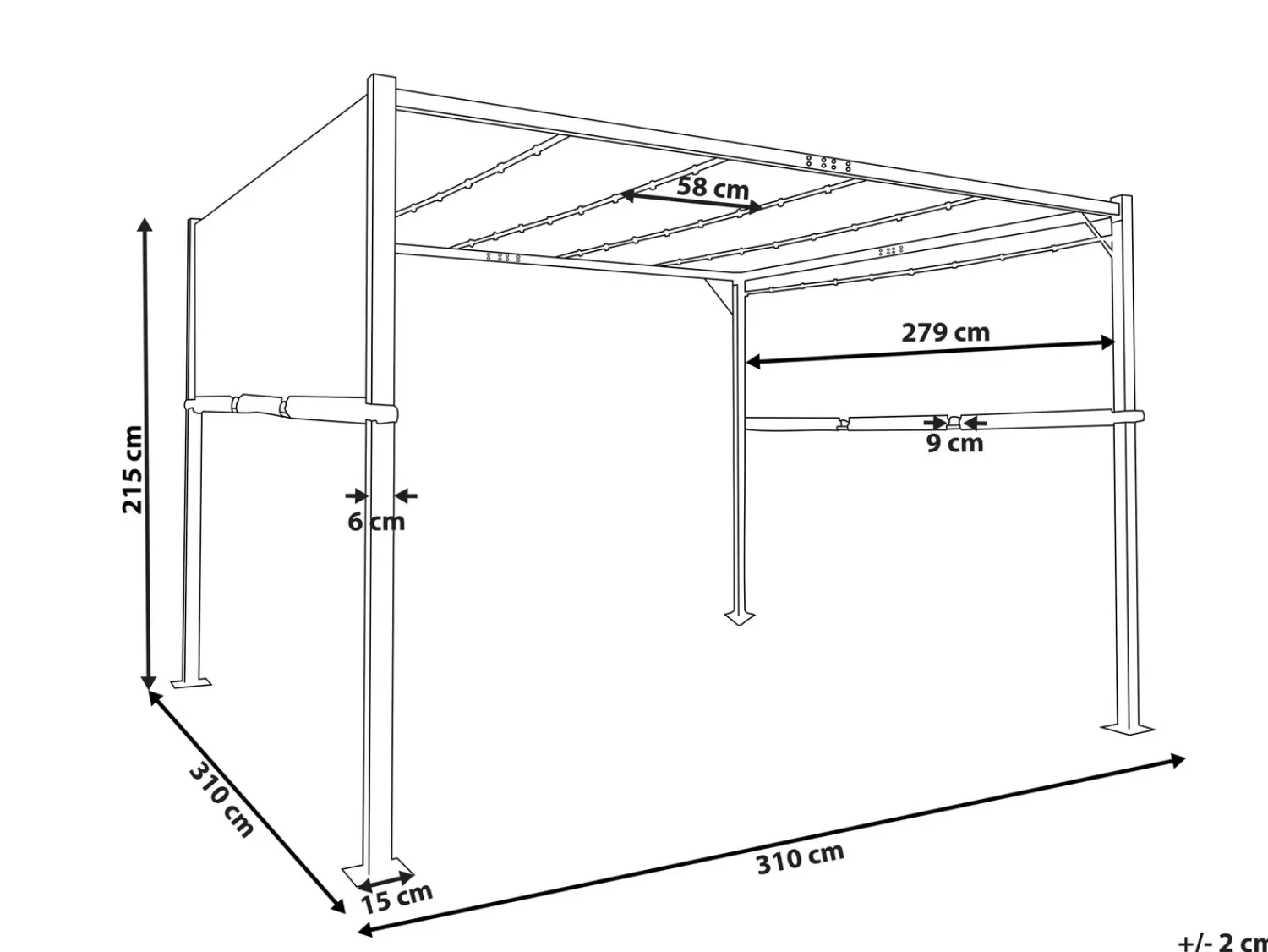 Online Beliani Gazebo LED PARGA Metallo 310 cm 310 cm Grigio scuro Grigio Nero