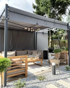 Online Beliani Gazebo LED PARGA Metallo 310 cm 310 cm Grigio scuro Grigio Nero