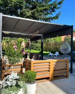 Online Beliani Gazebo LED PARGA Metallo 310 cm 310 cm Grigio scuro Grigio Nero