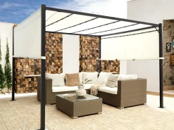 Outlet Beliani Gazebo LED PARGA Metallo 310 cm 310 cm Beige Beige Nero