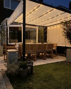 Outlet Beliani Gazebo LED PARGA Metallo 310 cm 310 cm Beige Beige Nero