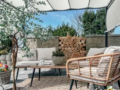 Outlet Beliani Gazebo LED PARGA Metallo 310 cm 310 cm Beige Beige Nero
