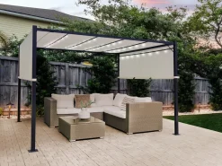 Outlet Beliani Gazebo LED PARGA Metallo 310 cm 310 cm Beige Beige Nero