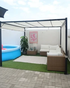Outlet Beliani Gazebo LED PARGA Metallo 310 cm 310 cm Beige Beige Nero