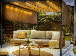 Clearance Beliani Gazebo LED PARGA Metallo 310 cm 310 cm Marrone Marrone Nero
