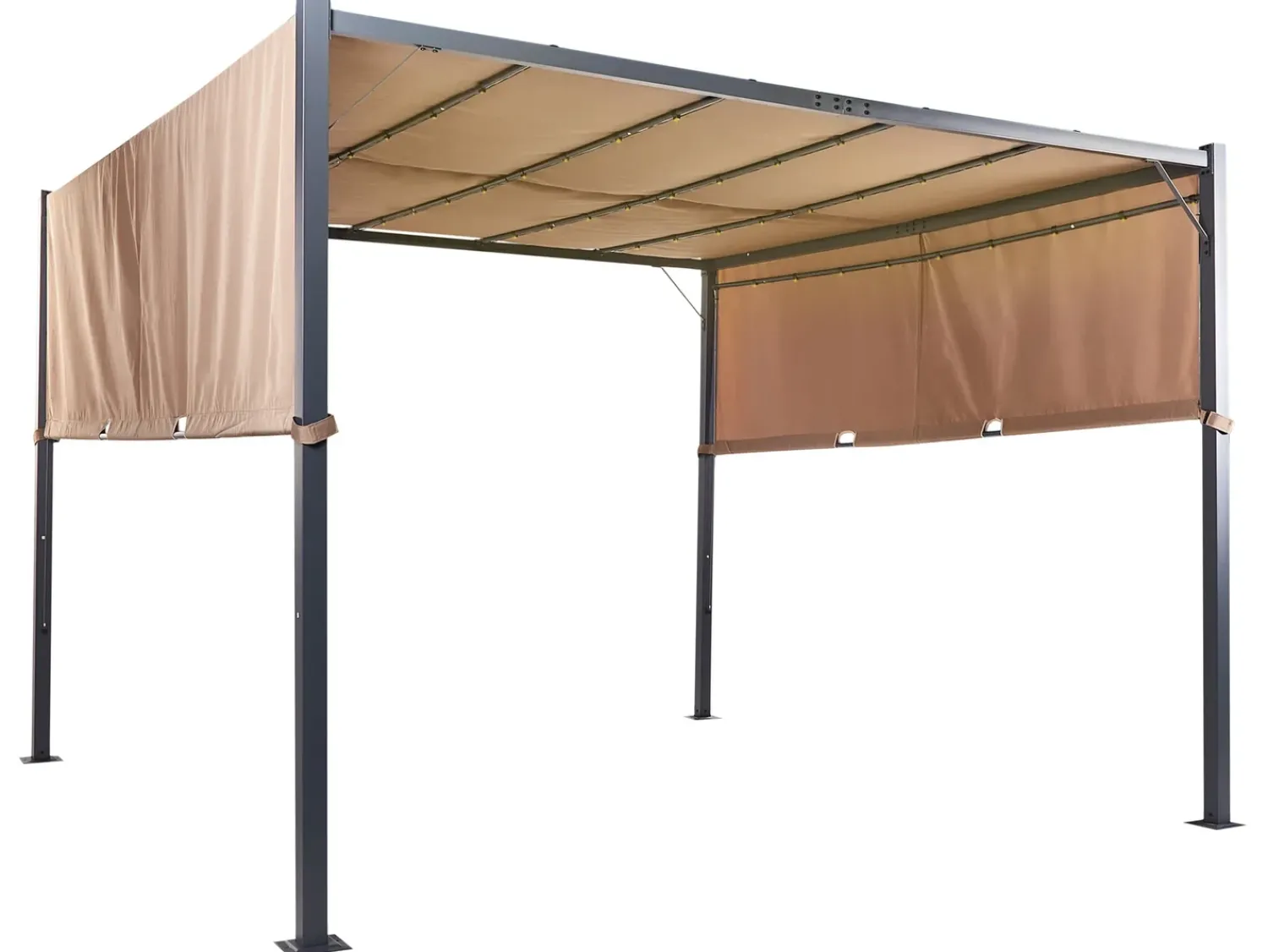 Clearance Beliani Gazebo LED PARGA Metallo 310 cm 310 cm Marrone Marrone Nero