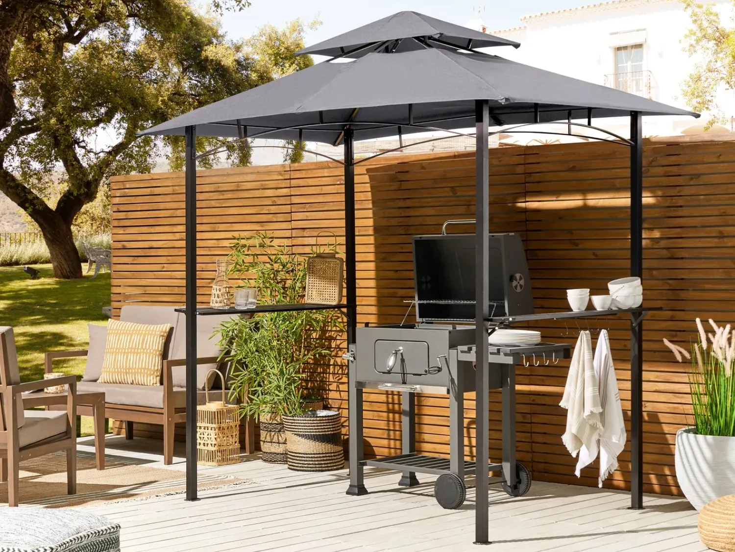 New Beliani Gazebo NARO Metallo 240 cm 148 cm Grigio Grigio Nero