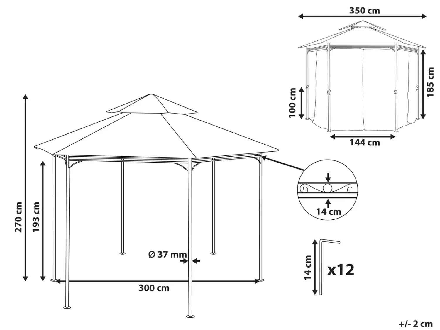 Hot Beliani Gazebo PORTEL Metallo 350 cm 350 cm Beige Beige Nero