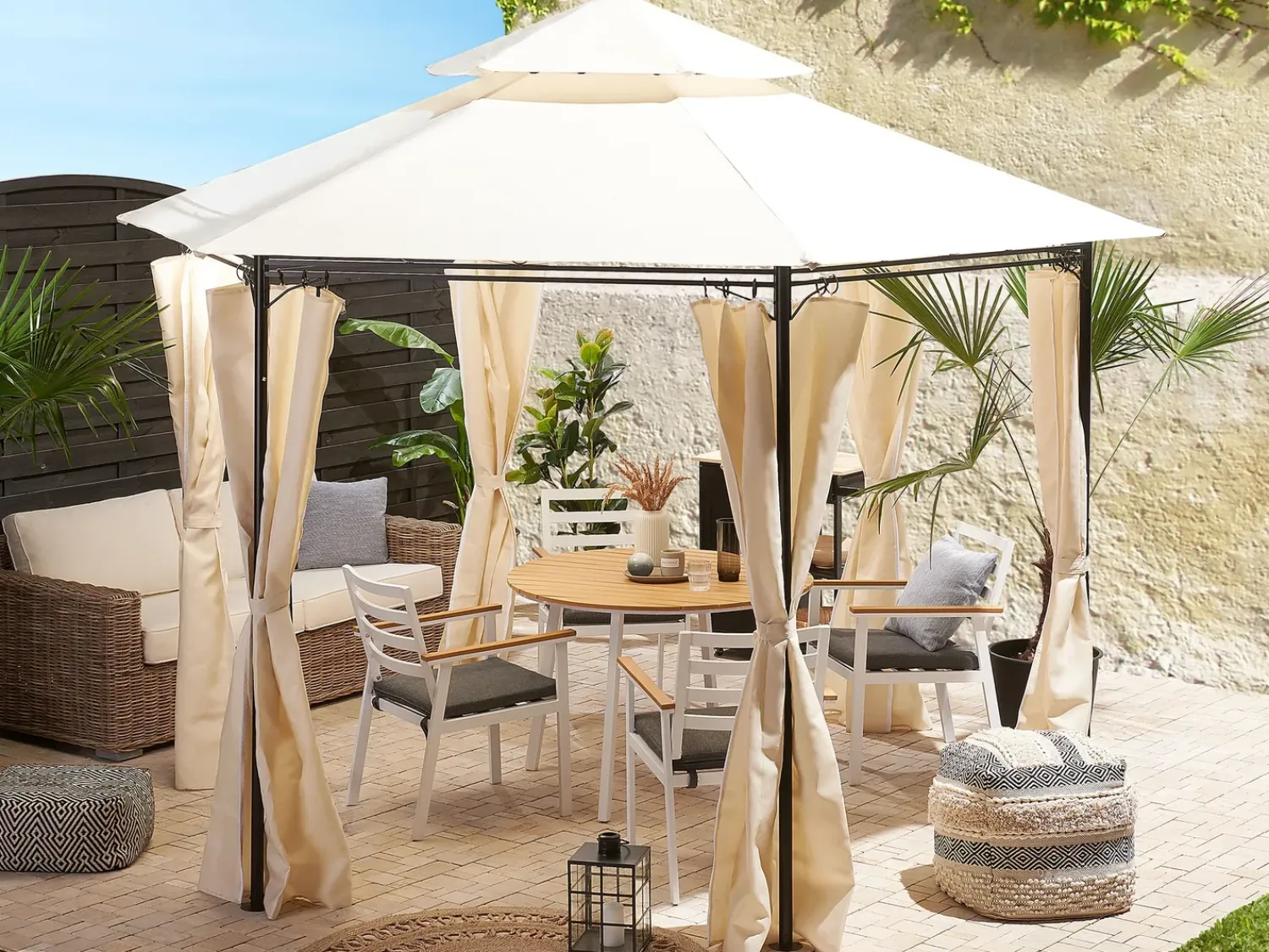 Hot Beliani Gazebo PORTEL Metallo 350 cm 350 cm Beige Beige Nero