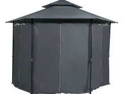 Beliani Gazebo PORTEL Metallo 350 cm 350 cm Grigio grafite Grigio Nero