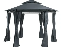 Beliani Gazebo PORTEL Metallo 350 cm 350 cm Grigio grafite Grigio Nero