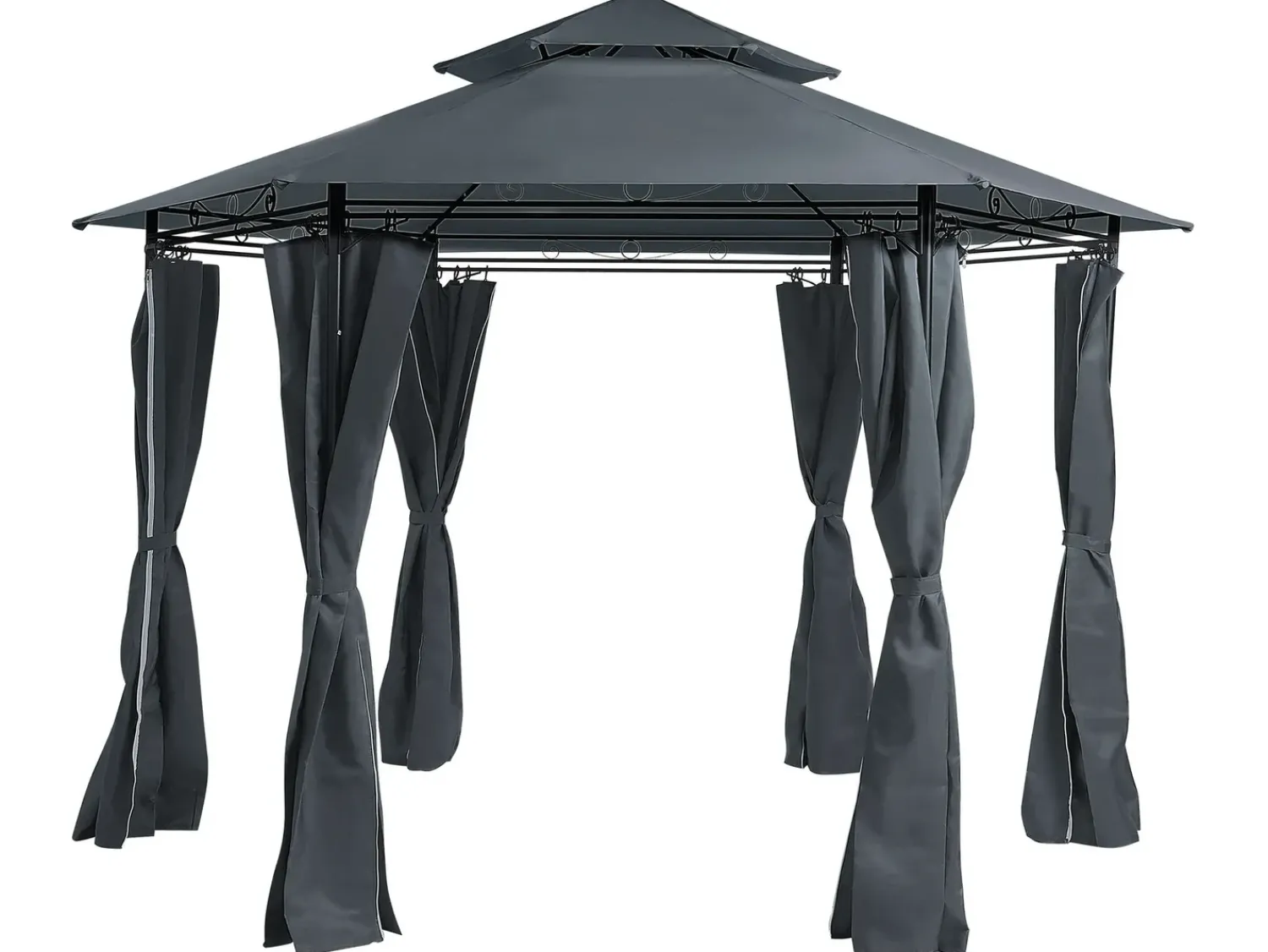 Beliani Gazebo PORTEL Metallo 350 cm 350 cm Grigio grafite Grigio Nero