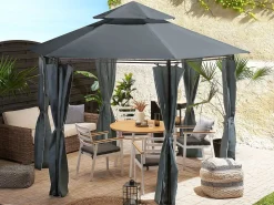 Beliani Gazebo PORTEL Metallo 350 cm 350 cm Grigio grafite Grigio Nero