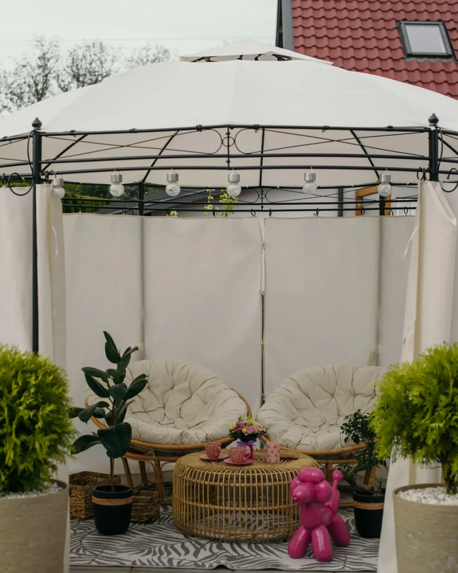 Hot Beliani Gazebo SAFARA Metallo 368 cm 368 cm Beige Beige Nero