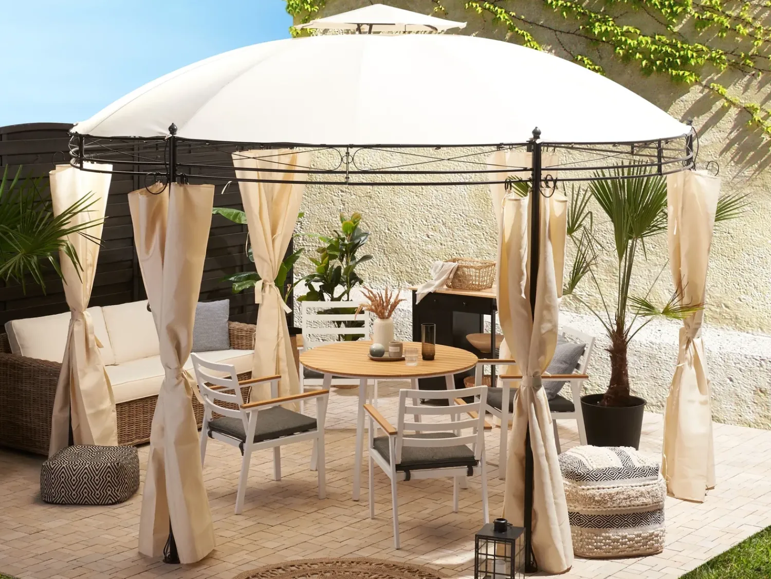 Hot Beliani Gazebo SAFARA Metallo 368 cm 368 cm Beige Beige Nero