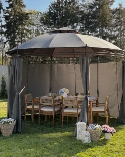 New Beliani Gazebo SAFARA Metallo 368 cm 368 cm Grigio grafite Grigio Nero
