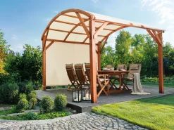 Online Beliani Gazebo SCOPELLO Legno di abete 303 cm 300 cm Marrone/Beige Bianco Marrone