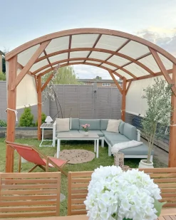 Online Beliani Gazebo SCOPELLO Legno di abete 303 cm 300 cm Marrone/Beige Bianco Marrone