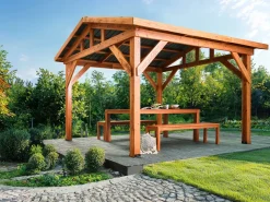 Hot Beliani Gazebo SECCHIA Legno di abete 296 cm 350 cm Marrone/Grigio Grigio Marrone