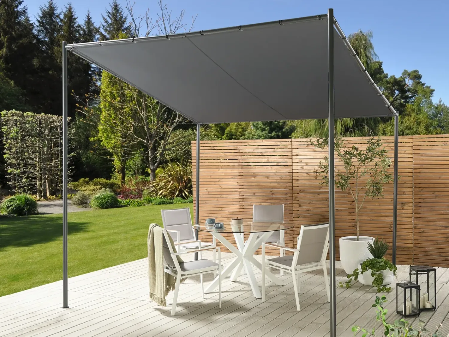 Online Beliani Gazebo VIMINO Metallo 282 cm 294 cm Grigio scuro Grigio Nero