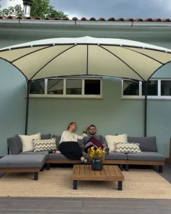 Online Beliani Gazebo VOMERO Metallo 305 cm 305 cm Beige Beige Nero