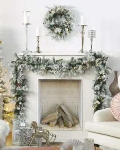 Online Beliani Ghirlanda natalizia innevata LED WHITEHORN Bianco 55 cm Bianco Verde