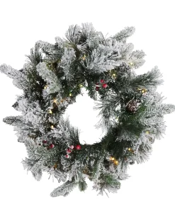 Online Beliani Ghirlanda natalizia innevata LED WHITEHORN Bianco 55 cm Bianco Verde