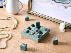 Hot Beliani Gioco del Tris KINA Legno di mango Blu Blu Argento Marrone