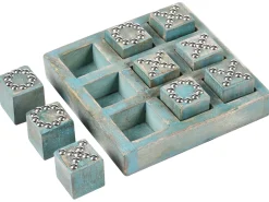 Hot Beliani Gioco del Tris KINA Legno di mango Blu Blu Argento Marrone