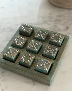Hot Beliani Gioco del Tris KINA Legno di mango Blu Blu Argento Marrone
